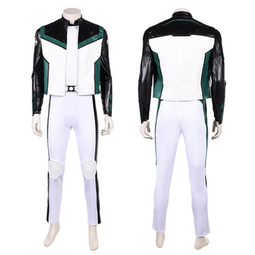 Superman Costume Green Lantern Cosplay White Jumpsuit Coat Set For Adult Man Halloween Carnival Suit